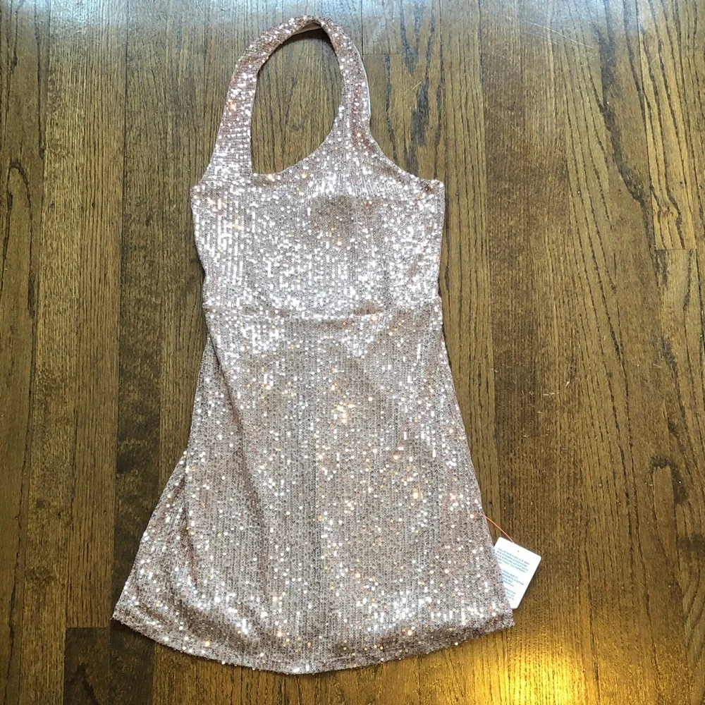 ASOS Design Beige Gold Sequin Stretch Mini Dress